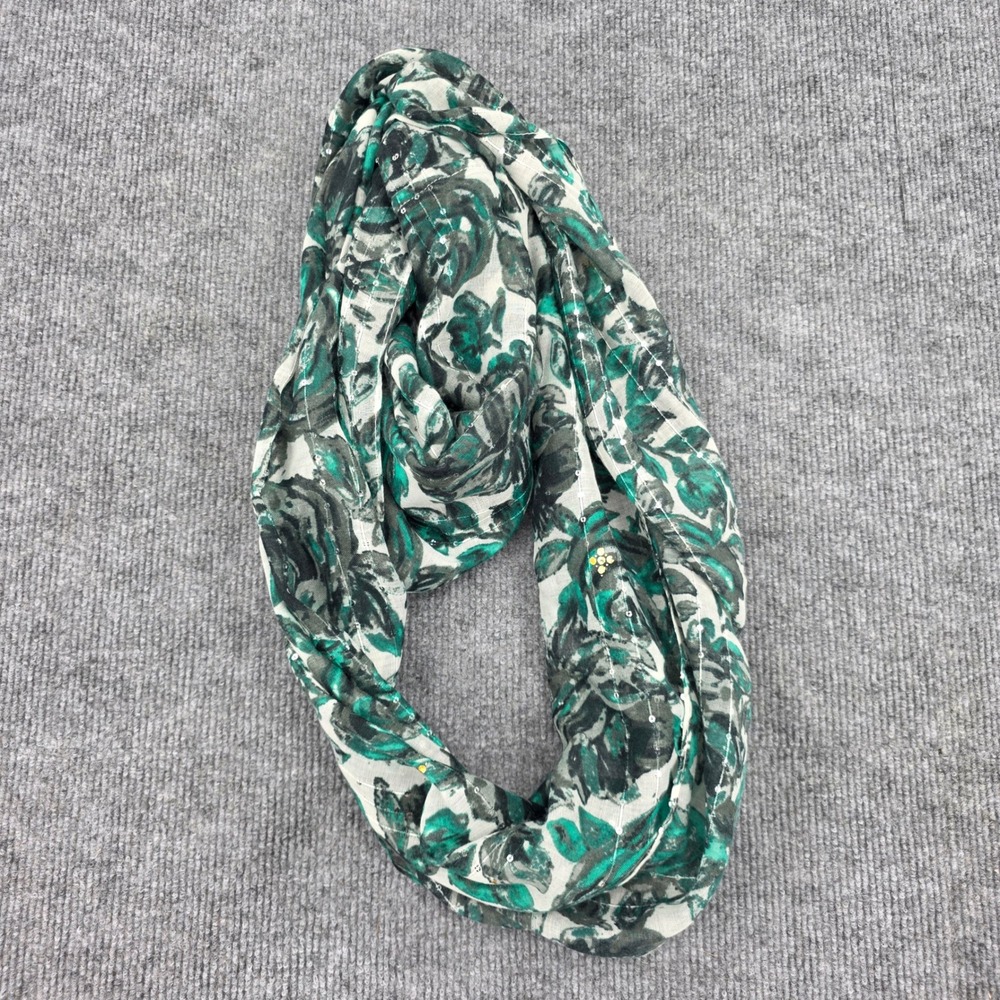 Berkshire Green Floral Rose Infinity Scarf Sequins Pinstripe